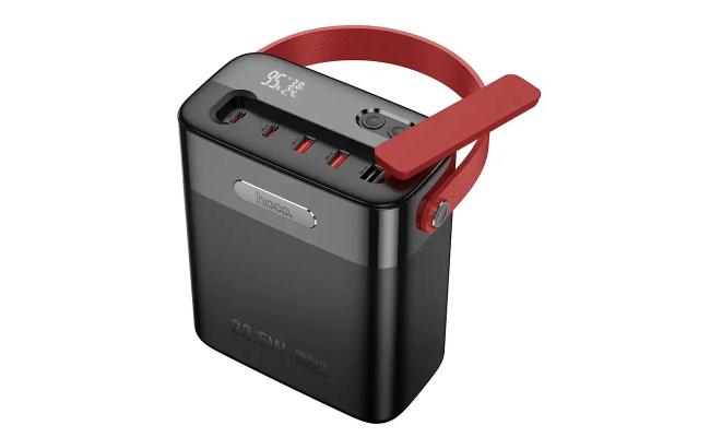HOCO J143 Title Power Bank with Ultra Large 80,000mAh capacity, 22.5W+PD20W Fully Compatible, Dual Type-C and triple USB-A ports output, LED digital display. Indicator of fast charging. With flashlight and lamp - Black